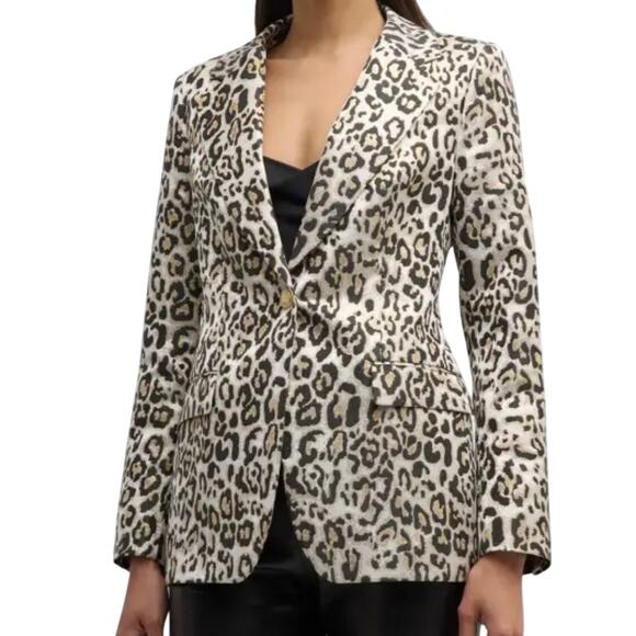 Elie Tahari Sz 2 The Marcie Single-Button Jacquard Blazer Gold Metallic Leopard - Picture 1 of 15